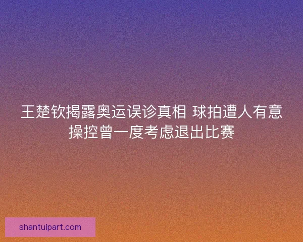 王楚钦揭露奥运误诊真相 球拍遭人有意操控曾一度考虑退出比赛